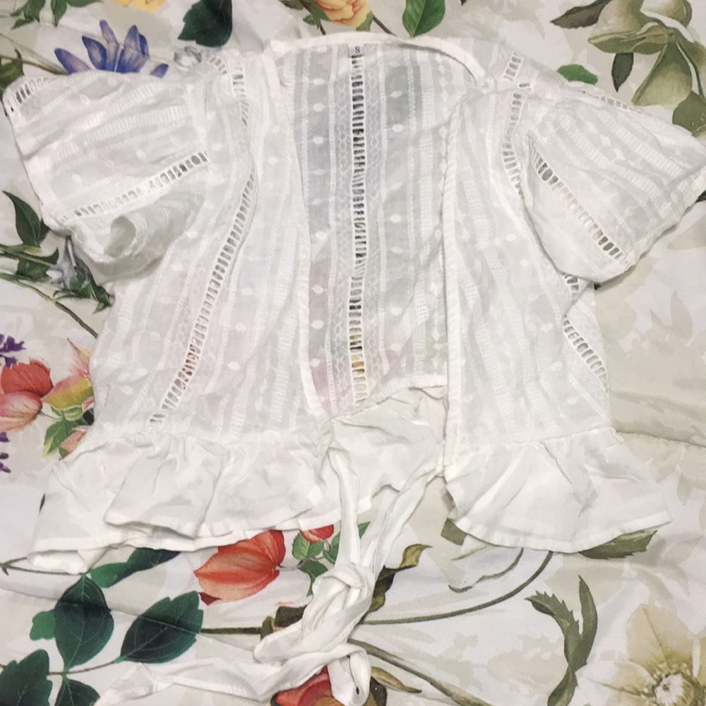 Ruffle white tie shirt